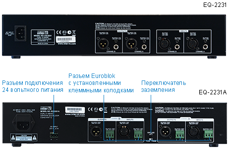 Различия в разъемах задних панелей EQ-2231 и EQ-2231A